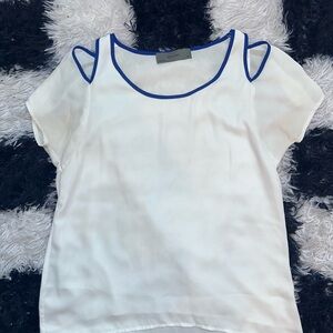 Wells Grace White Blouse with Blue Accents